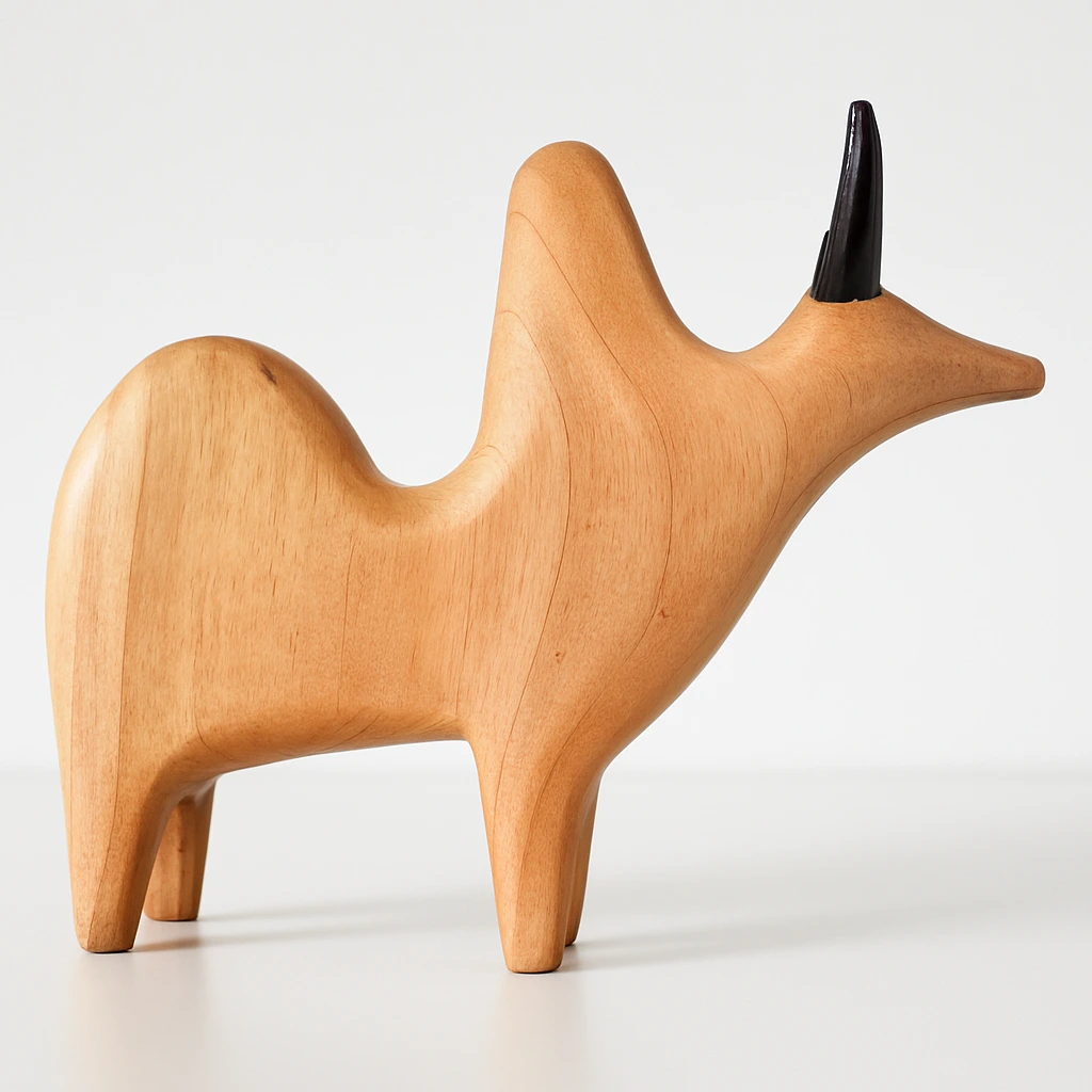 Wooden Bull Figurine