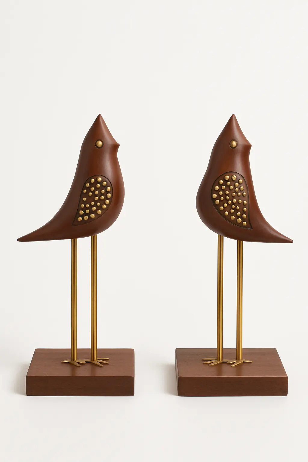 Wooden Bird Figurines with Gold Studs
