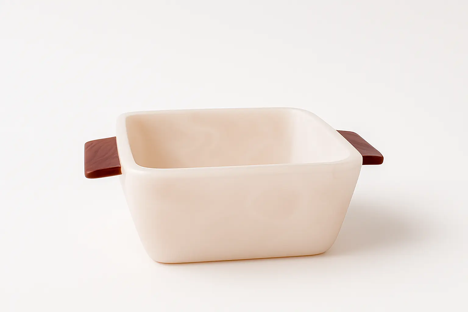 Square Beige Serveware Bowl with Wooden Handles